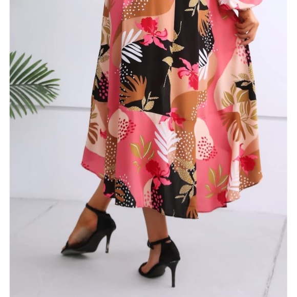 Floral Wrap Dress - Pink and Black - Picture 7 of 8